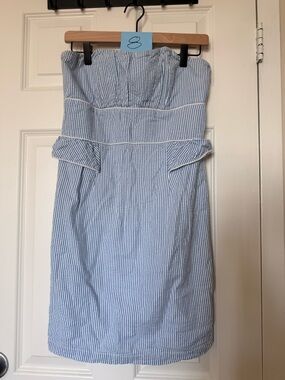 Southern Frock Light Blue Seersucker Strapless Summer Dress